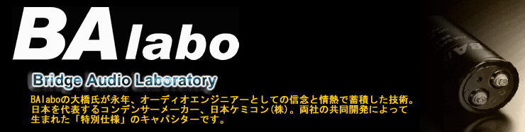 BAlaboの大橋氏が永年、オーディオエンジニアーとしての信念と情熱で蓄積した技術。日本を代表するコンデンサーメーカー、日本ケミコン(株)。両社の共同開発によって生まれた「特別仕様」のキャパシターです。